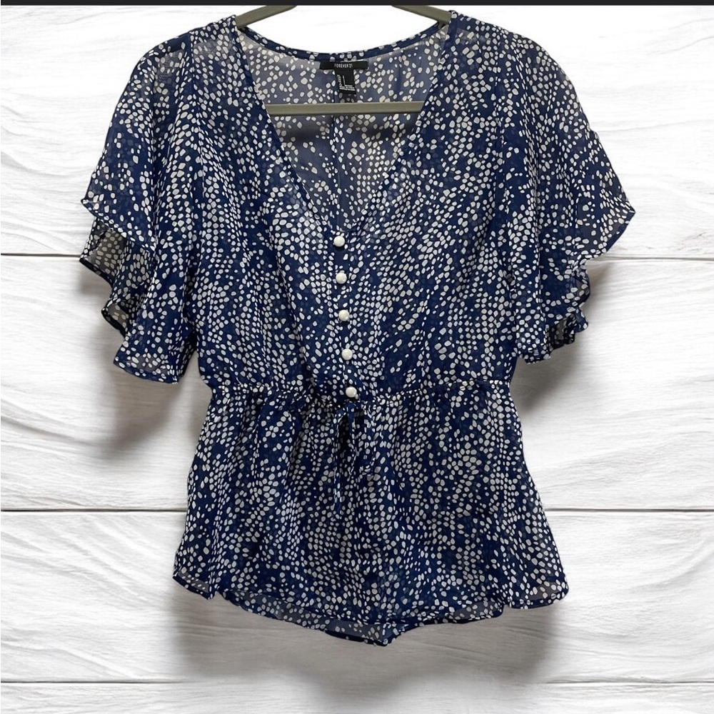 Forever 21 Navy and White Polka Dot Blouse